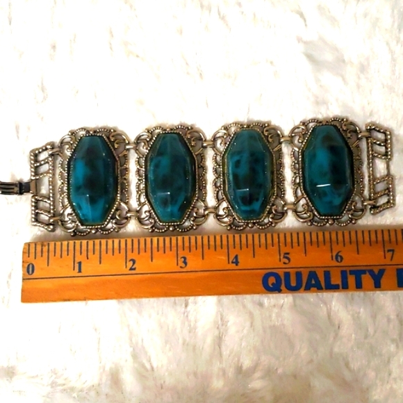 Wide Chunky Marbleized Thermoset Lucite Bracelet Vintage 2 1/4" wide / 7" Long - Picture 7 of 10